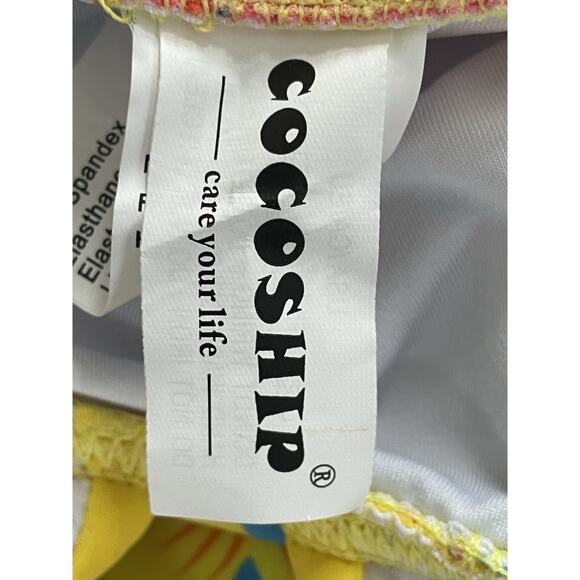 Cocoship Swim One Piece Swimsuit Halter Floral Color Block Swimwear - Picture 10 of 10